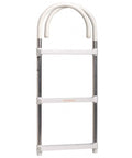 Heavy Duty Aluminum Boat 3 Step Ladder With Folding Gunwale Hook Design, 11 Inch Wide Hooks, Non Marking Support Legs, 250 Lb Capacity, Seamless Marine Boarding Solution front view