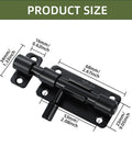 Heavy Duty Door Barrel Slide Bolt Latch Rock Solid 304 Stainless Steel Rust Proof Gate Lock with dimension labels and black finish.