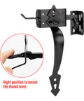 Heavy Duty Thumb Gate Latch Kit With 8 Inch Decorative Handle showing mounting detail against white backdrop in black finish.