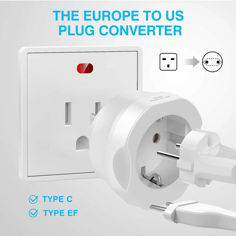 European To US Plug Adapter 1 Pack For Travel Ready Use Converts Type C E F Sockets To USA Power Europe To America Travel Converter