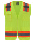 Kickin Hard On The Job With This Blaze Bright Hi Vis Safety Vest Packing 360 Degree Reflective Strips Built Tough For Rugged Construction Sites And Long Haul Grind Time Comfortable Xx Large Cut Puts You Front And Center On Any Crew, featuring bright yellow fabric and reflective stripes.