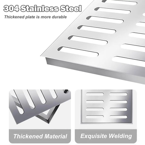 Heavy Duty 304 Stainless Steel Drain Grate With Base Built Like A Tank Rock Solid Outdoor Catch Basin Cover Jobsite Ready For Yard Deck And Garden Kicks Out Debris Flows Smooth 60X60 Cm thickened plate detail