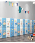 10 Pack Red 3D Wall Padding Panels Self Adhesive Foam Protectors Badass Kid Safe Bump Shields Anti Collision Wall Guards For Playroom Headboard Nursery Soft Cushion Foam Padding 27 6 In By 13 8 In on colorful blue wall.