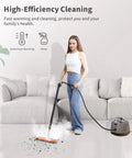 Handheld Steam Cleaner Mop With 50 Oz Tank Delivers 293 Degree Jet Hot Steam Pressure For Deep Cleaning Carpets Floors And Cars Powerful Heavy Duty Steamer Includes 21 Nozzles For Cracks And Tile Work Effortless Home Care Tool Turquoise Finish in use on floor.