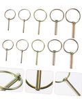 Beefy Heavy Duty Lynch Pin Fastener Set For Trailers Trucks And Mowers 10 Piece Spring Loaded Locking Pins display with close-up details