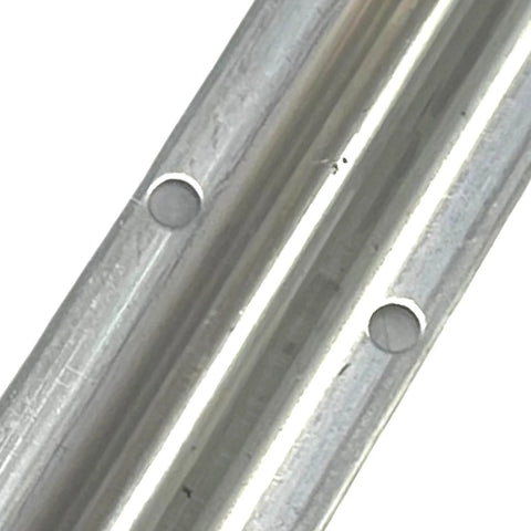 Close-up of Screw On Track Cover For Sliding Patio Glass Doors Replacement Hardware In Stainless Steel 1 W X 7/16 H 6 Feet Long Corrosion Resistant Door Track Shield Screws Not Included