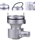 Wall Mounted Coffee Bean Dispenser 2 Pack Large Capacity Storage Jar Keeps Whole Beans Crisp And Fresh With Secure Lid For Drip Free Pouring And Zero Mess Counter Setup Silver lid and valve close up view.
