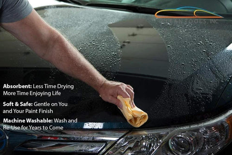 Drying chamois cloth, 27x17 in, synthetic yellow used to wipe a car hood