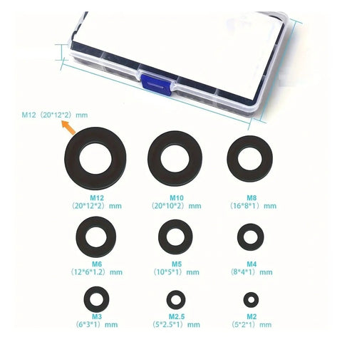 Nylon Flat Washers Set 1200 Pcs Insulation Anti Corrosion Black M2 To M12 Engineering Plastic Washers Standard Parts Repair Kit For Electronics Circuit Boards And General Hardware Projects, assorted sizes