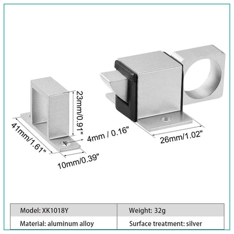 Tough As Nails Aluminum Spring Latch Automatic Door Lock Snap Shut Gate Hardware For Hotels And Offices Silver Finish, side view with dimensions.