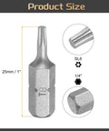 Real Deal T8 Torx Screwdriver Bit Set With 1/4 Inch Hex Shank And Heavy Duty CRV Steel, 1 inch size, silver finish.