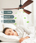52 Inch Walnut Outdoor Ceiling Fan With Light And Remote Three Blades Three Downrods Six Speed Quiet DC Motor cooling bedroom