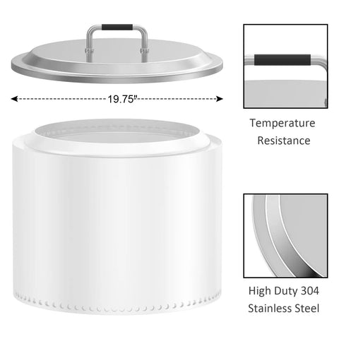 Stainless Steel Fire Pit Lid For Solo Stove Bonfire 19.5 Inch 304 Stainless Steel With Hot Safe Handle, dimensions and features shown.