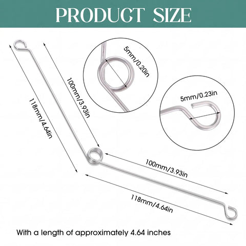 Vicenpal Recessed Lighting Spring Clips Bulk Metal Torsion Spring Clip size measurements showing 4.64 inches long stainless steel clip.