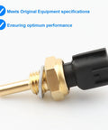 Coolant temperature sensor with brass threaded body and black plastic connector.