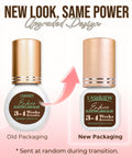 Lashview Lash Cluster Glue bottle transition from old to new packaging design with 3-4 weeks retention label.