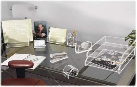 Clear Acrylic Office Tape Dispenser For Desktop Use Fits Standard Three Quarter Inch Refill Rolls With Non Skid Feet