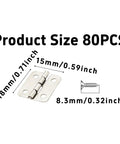 80 Pack Mini Hinges With 320 Screws, Small Iron Folding Butt Hardware For Wood Boxes, Hella Durable 18 X 15 mm Crafts Accessory, showing size details.