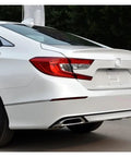 Rear view of white Honda Accord 2018-2021 with Stainless Steel Exhaust Tail Pipe Tip Beefed Up For 2018 2019 2020 2021 Accord