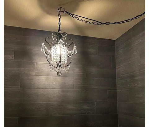 Plug In Mini Black Chandelier Hanging Light With Cord Switch Perfect For Bedroom Living Room And Dining Room Ceiling Fixture 11 Inches
