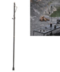 Portable Collapsible Lantern Stand For Camping And Backyard with adjustable light pole, aluminum hook, and ground stake for outdoor light support.
