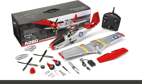 Monster 560mm Wingspan P-51D Mustang RC Plane parts with 4CH Control, 6G Gyro Attitude Lock, 3D/6G Mode Switch and accessories