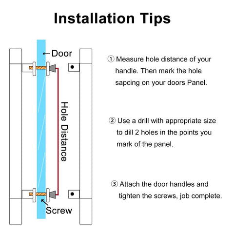 Clear Acrylic Barn Door Handle Hardware Kit installation tips for office sliding doors, showing hole distance and screw placement.