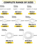 1200 Pcs Nylon Washers Kit White Insulating Spacers Set M2 To M10 For Electrical And Electronic Projects At Home And In The Garden Perfect For DIY Nerds Auto Repairs Pro Grade Nylon Spacers Non Conductive Spacers size chart with M2 to M10 washer dimensions