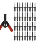 Heavy Duty Alloy Steel Rivet Gun Assortment Kit, 41 Piece Quick Fix Hand Tool with red handled rivet gun and black fasteners.