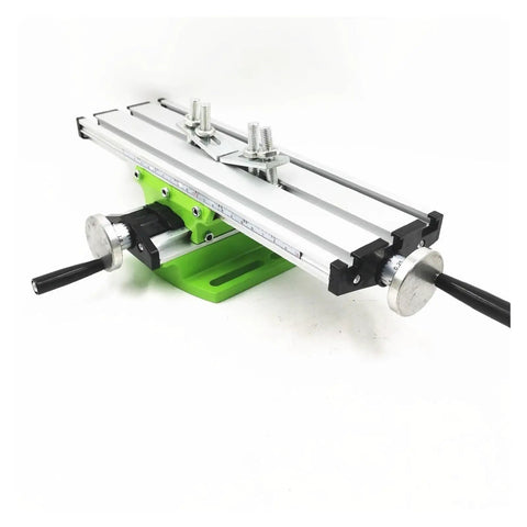 Heavy Duty Mini Metal Lathe Machine Cross Slide Table With Multistage Adjustment Vise Fixture for precise milling in green and silver.