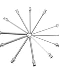 Top Tier Stainless Steel Luer Lock Dispensing Needles 12 Pack Blunt Tip Syringe Tips For Glue Ink And Adhesive 2.40 Inch Slick Flow Kit arranged in a circular pattern.