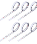 Six Pack Adhesive Flexible Tape Measures Set, 1m And 2m Lengths, laid out showing metric readouts, self sticking for home projects.