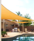 Oversized 20x20x20 Foot Triangle Sun Shade Sail For Garden And Patio Desert Sand Color over backyard pool area