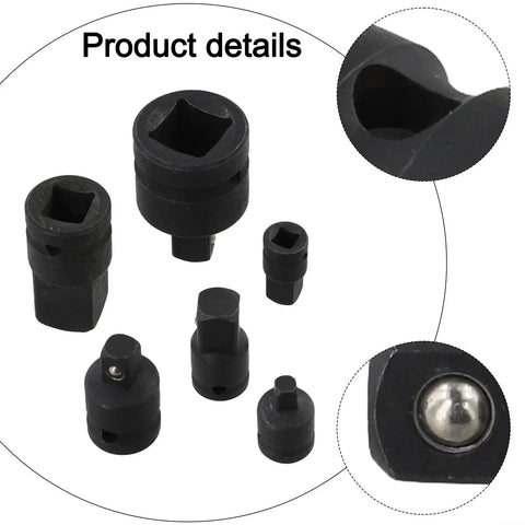 6-Piece Socket Adapter Set For Pneumatic Drives And Ratchet Extensions, Air Wrench Adapters, metal connectors, close-up view