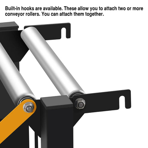 Heavy Duty Conveyor Roller Stand With 300 Lbs Load Capacity, adjustable height features built-in hooks for roller attachment.
