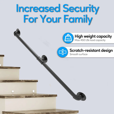 Pipe Stair Handrail 3 Ft Heavy Duty Metal Rail Built To Last Indoor And Outdoor Use Wall Mount Safety Handle in industrial style