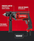 Side view of Beast Of A Half Inch Hammer Drill With A Seven Amp Motor Delivers Up To 3,100 RPM And 52,700 BPM, Keyed Chuck For Superior Bit Retention