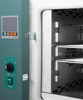 Close-up of Heavy Duty Double Rack Electric Convection Drying Oven With Sharp Digital Temp Control and Independent Fan Switch.