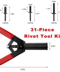 Heavy Duty Rivet Gun Kit For Auto Jobs, 31 Piece Hand Riveter Set With 3 Size Blind Rivets, Steel Construction, Deep Reach Head For Tight Spots, Pro Grade Car Door Panels And Automotive Fastening, 5.9in hand tool
