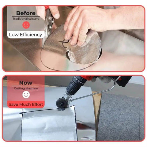 Comparison of traditional scissors vs. Electric Drill Metal Cutting Shears For Iron And Tin Plates No Hassle Labor Saving Retrofit Tool