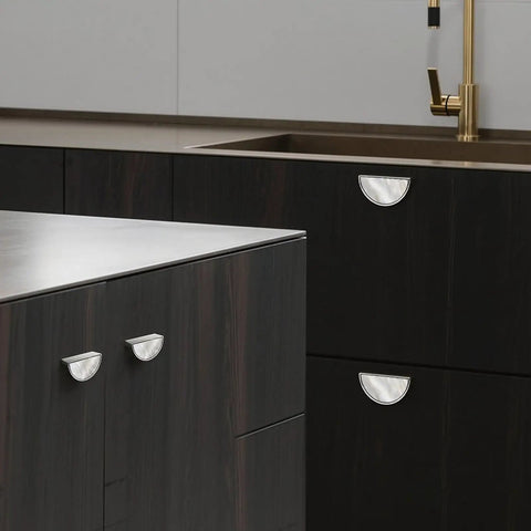Pearl Cloud Quartz Cabinet Pulls 2 Pack, Brushed Nickel Semicircle Drawer Handles on kitchen cabinets