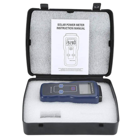 High Precision Solar Radiation Meter With Large LCD Display For Field Or Lab Use in open case with manual, blue housing visible
