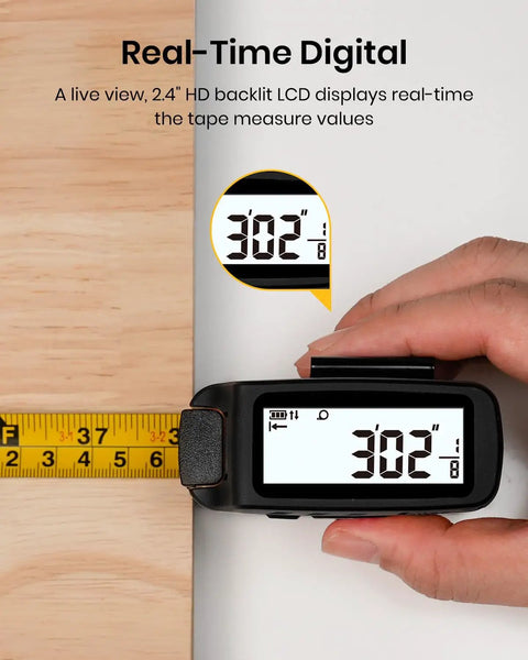 3 In 1 Digital Laser Tape Measure With 131ft Laser And 16ft Tape Instant Digital Readouts Class II Eye Safe Laser Versatile Measuring Tool For Home DIY Construction And Carpentry Projects Fast Accurate Measurements, black digital tape on wood