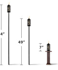 Hunter Metal 64.5 Inch Torch Two Pack For Patio Backyard Lawn Decor Black Finish with height comparison, three sizes