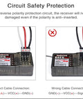 R6FG 6 Channel 2.4GHz Surface Receiver For RC Cars And Boats showing correct and incorrect cable connections
