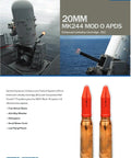 20mm Phalanx CIWS Dummy Round Kit With Red Sabot, Tungsten Penetrator, Stand, Inert Display, OEM Components for display use