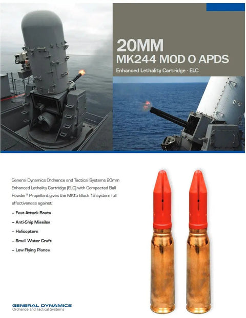 20mm Phalanx CIWS Dummy Round Kit With Red Sabot, Tungsten Penetrator, Stand, Inert Display, OEM Components for display use