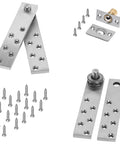 Invisible Pivot Hinge System With Door Ball Catch Hardware For Hidden Secret Doors, stainless steel, silver finish.