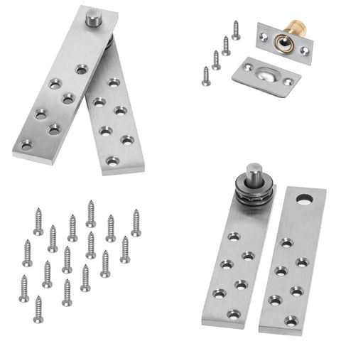 Invisible Pivot Hinge System With Door Ball Catch Hardware For Hidden Secret Doors, stainless steel, silver finish.
