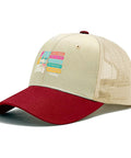 Breathable Women's Outdoor Trucker Hat With Adjustable Strap Lightweight Mesh Crown All Day Comfort For Sun Hiking And Street Style Classic Cap For Everyday Wear, beige and red color, detailed front view.